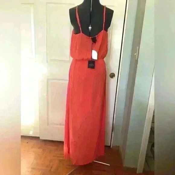 BOBEAU spring summer salmon orange tropical maxi dress women LARGE - Picture 4 of 10